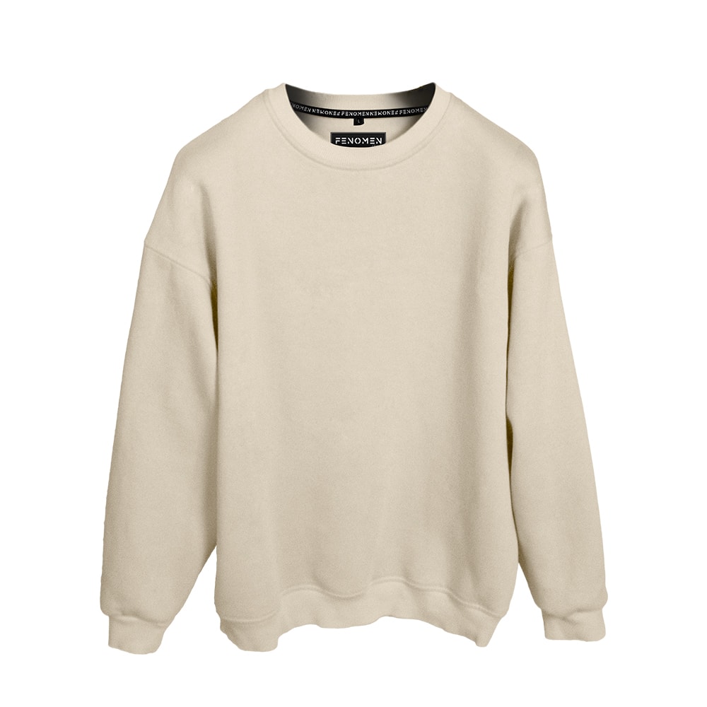 Sweatshirt Bej Renk Baskısız Oversize Unisex
