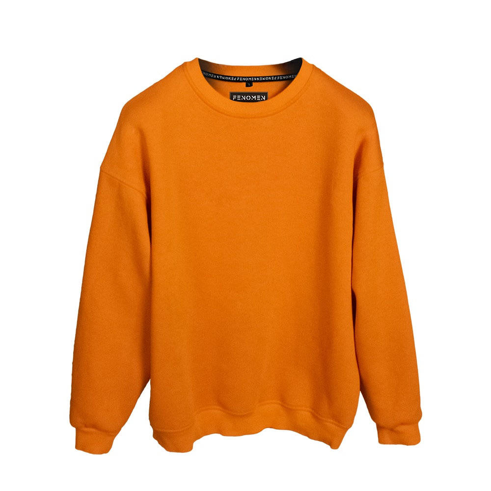 Sweatshirt Turuncu Renk Baskısız Oversize Unisex